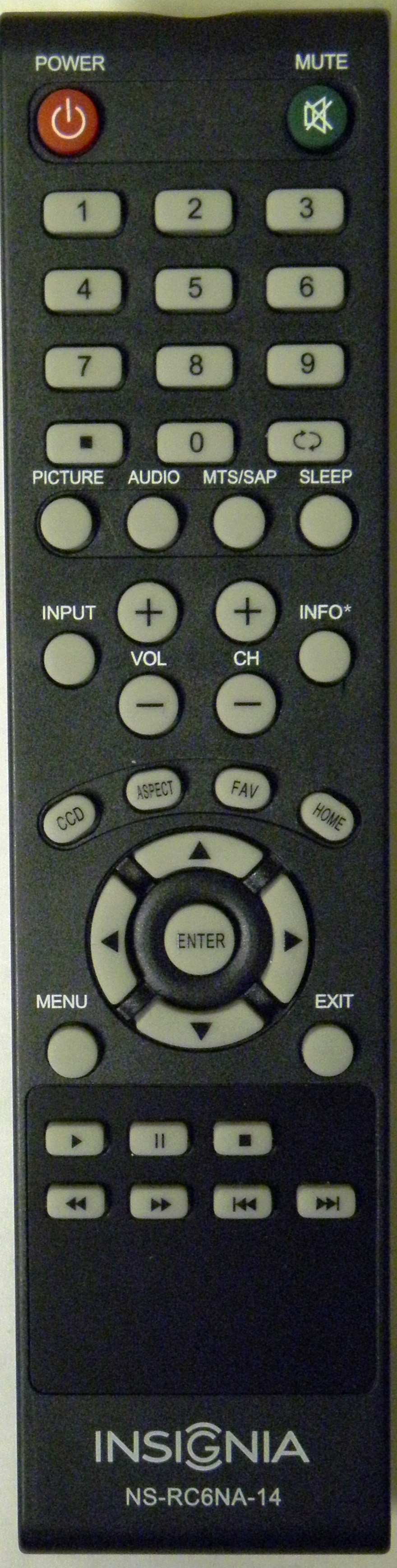 INSIGNIA NS-RC6NA-14 Remote Control